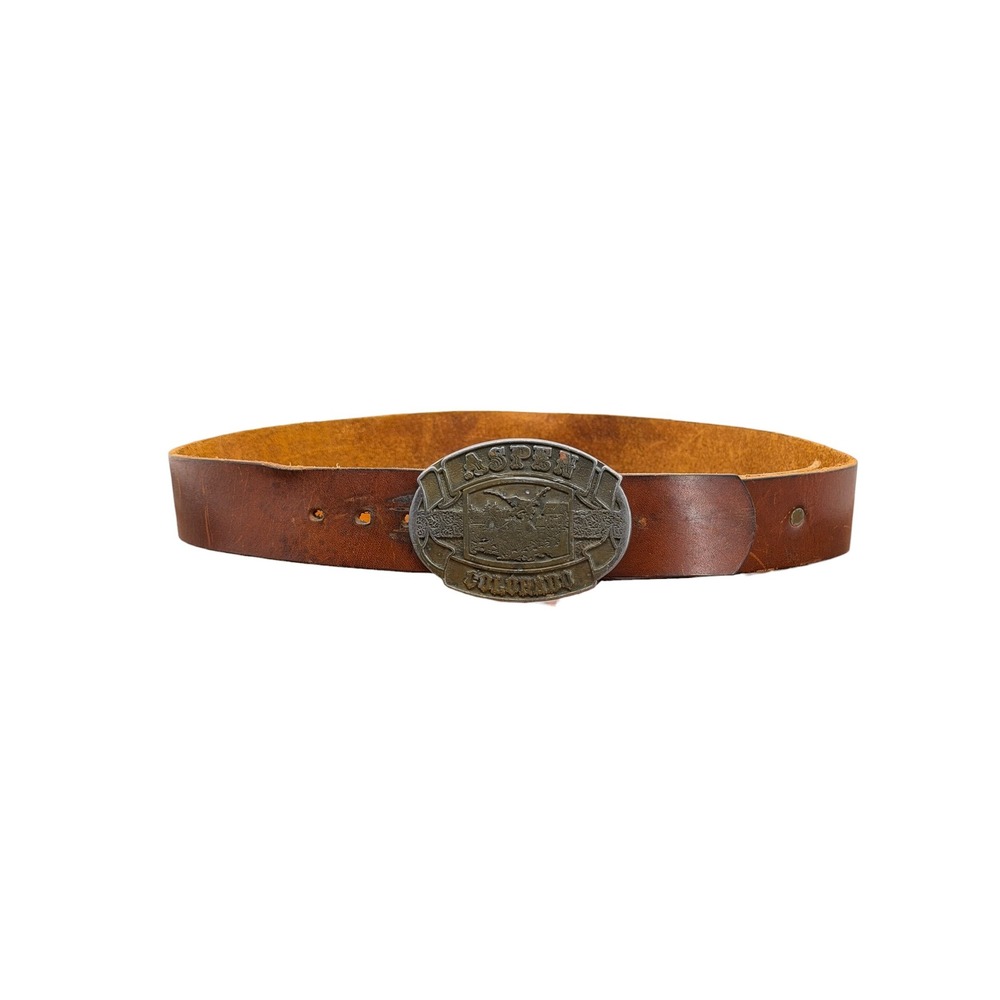 Aspen Colorado CDC Assoc Belt Buckle Men SZ 36 Brown VTG Leather Western Cowboy